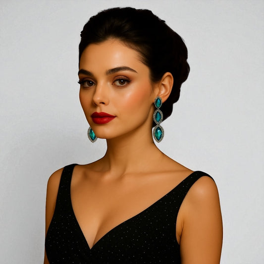 Long Sparkling Crystal Statement Drop Earrings | Glam Dangle Jewellery - Fatisha Boutique #