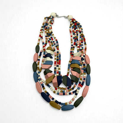 Bohemian Multi-Layered Wood Bead Necklace – Ethnic Statement Jewellery