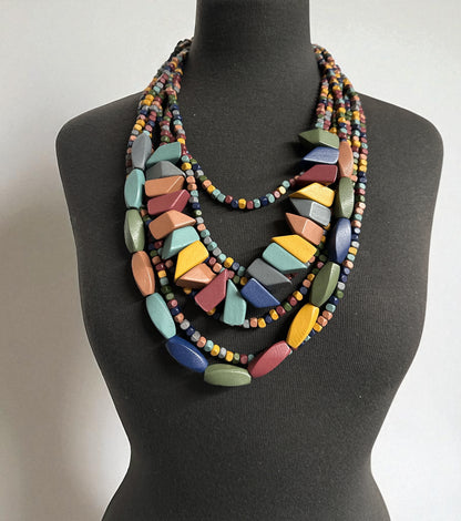 Bohemian Multi-Layered Wood Bead Necklace – Ethnic Statement Jewellery