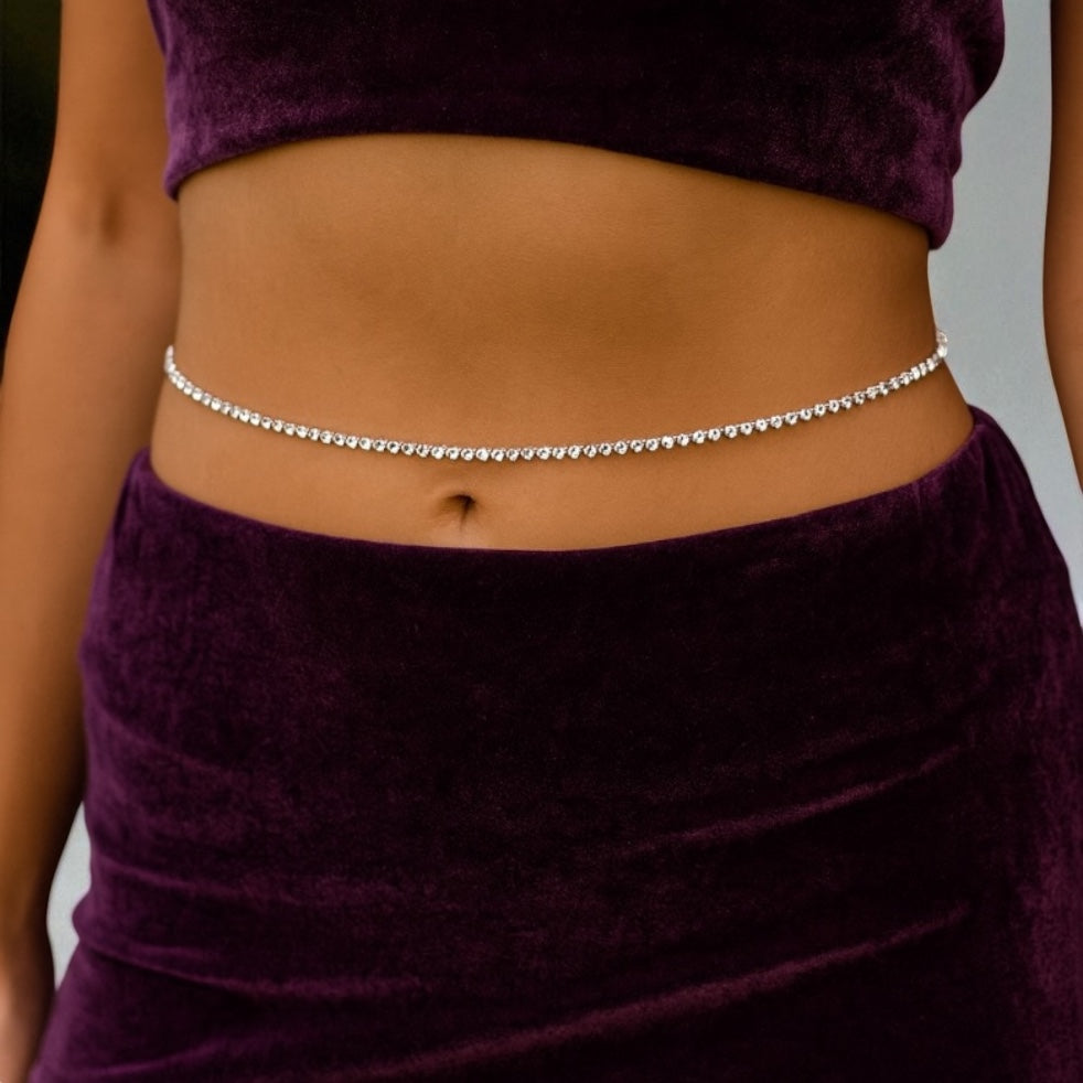 Minimalist Rhinestone Belly Chain – Gold, Silver, Black Crystal Waist Jewellery - Fatisha Boutique #