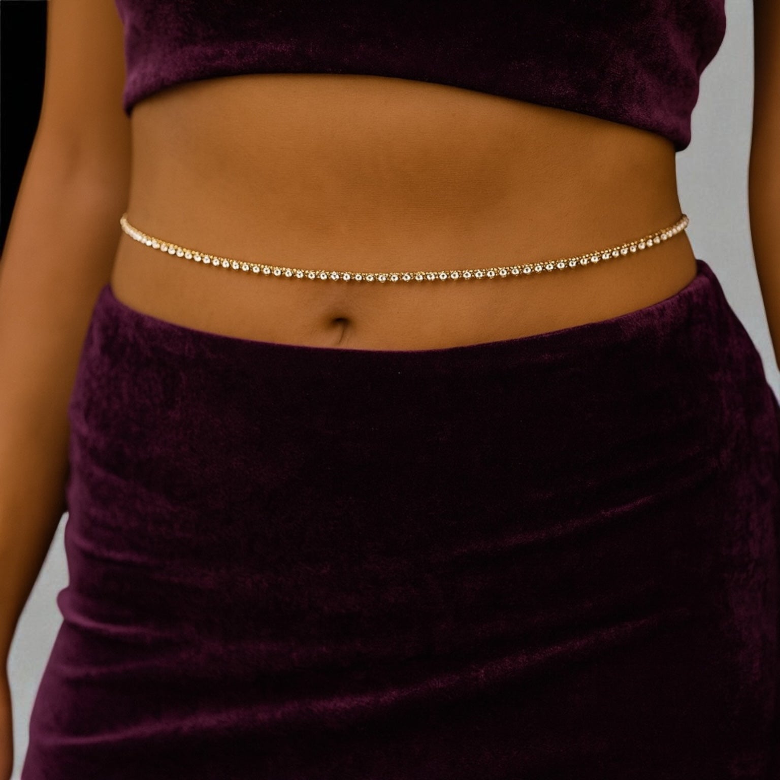 Minimalist Rhinestone Belly Chain – Gold, Silver, Black Crystal Waist Jewellery - Fatisha Boutique #