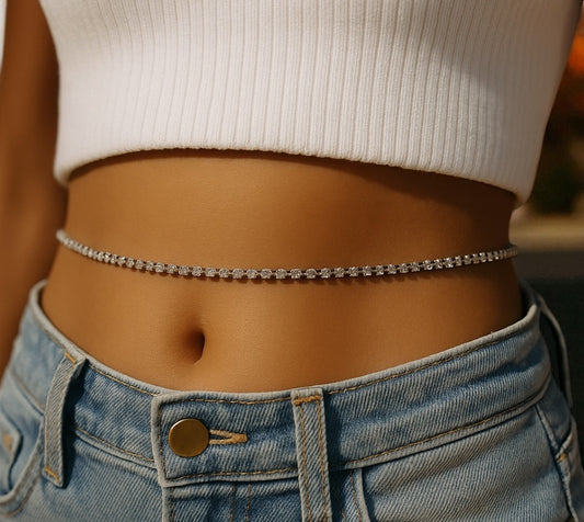 Minimalist Rhinestone Belly Chain – Gold, Silver, Black Crystal Waist Jewellery