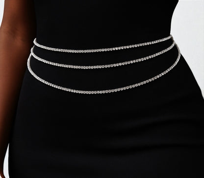 Triple Layer Rhinestone Belly Chain – Festival Beach Body Jewellery Boho Chic