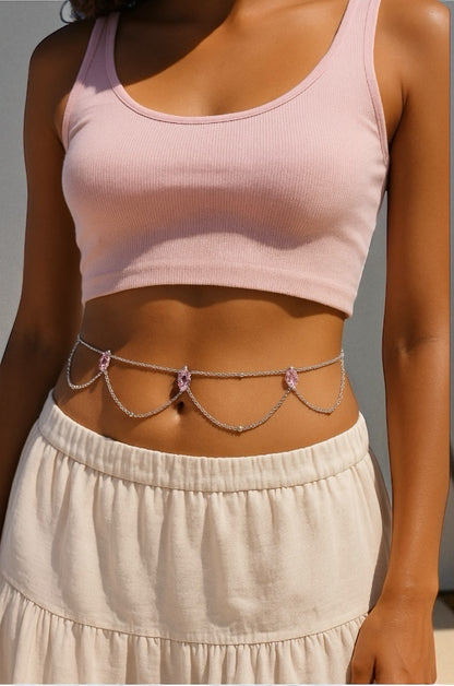 Elegant Rhinestone Belly Chain – Pink Crystal Waist Jewellery in Gold or Silver