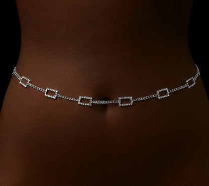 Elegant Rhinestone Waist Chain in Gold & Silver – Adjustable Belly Jewellery for Women