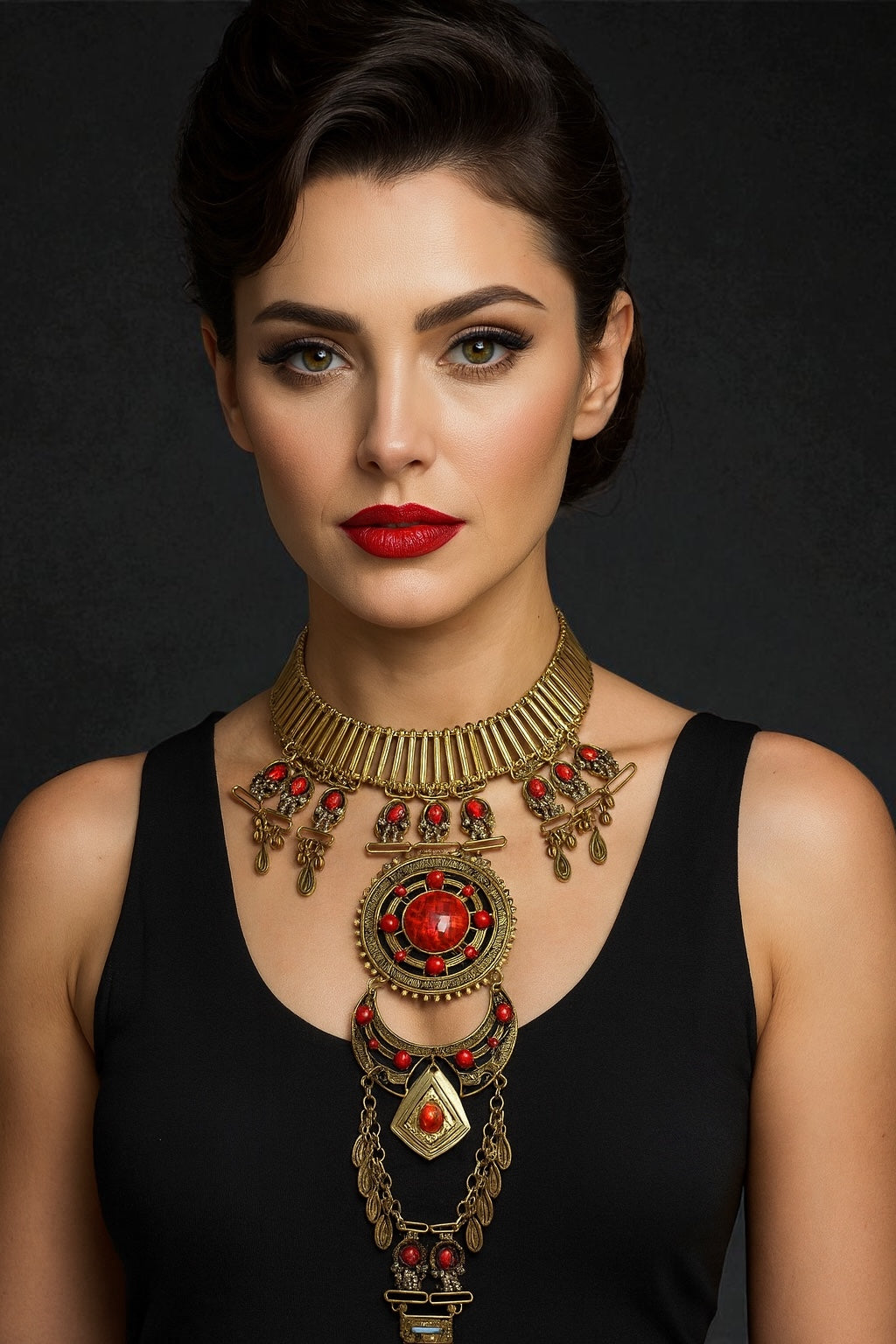 Bohemian Statement Pendant Necklace – Convertible Festival Body Jewellery in Red & Turquoise - Fatisha Boutique #