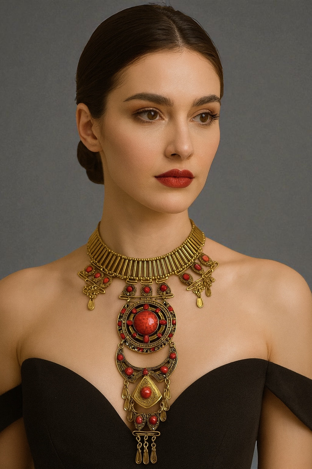Bohemian Statement Pendant Necklace – Convertible Festival Body Jewellery in Red & Turquoise - Fatisha Boutique #