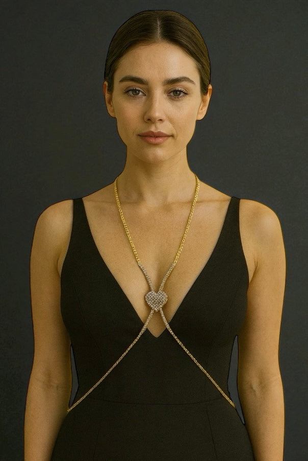 Heart Rhinestone Body Chain – Adjustable Gold & Silver Body Jewellery for Women UK - Fatisha Boutique #