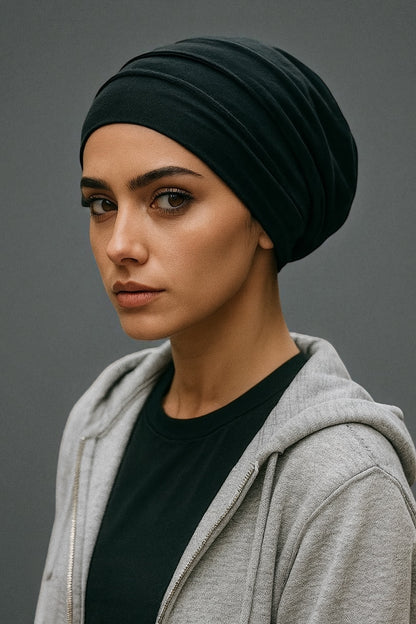 Satin Lined Double Layer Turban Beanie – Pre-Tied Cotton Headwrap Cap for Women - Fatisha Boutique #