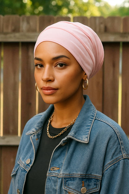 Satin Lined Double Layer Turban Beanie – Pre-Tied Cotton Headwrap Cap for Women - Fatisha Boutique #