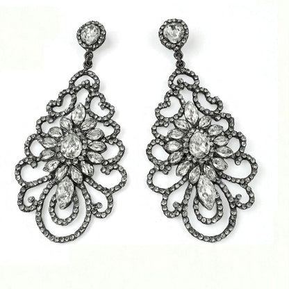 Elegant Rhinestone Chandelier Earrings – Teardrop Vintage Statement Jewellery for Events & Weddings - Fatisha Boutique #