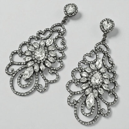 Elegant Rhinestone Chandelier Earrings – Teardrop Vintage Statement Jewellery for Events & Weddings - Fatisha Boutique #