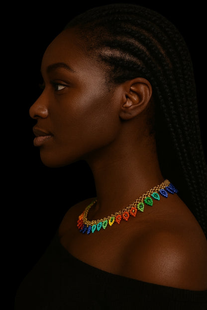 Authentic African Handmade Beaded Choker Necklace – Multicolour Ethnic Jewellery for Women - Fatisha Boutique #