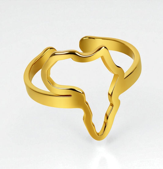 Africa Map Adjustable Ring – Stainless Steel Outline Ring in Gold & Silver Finish, Afrocentric Jewellery - Fatisha Boutique #