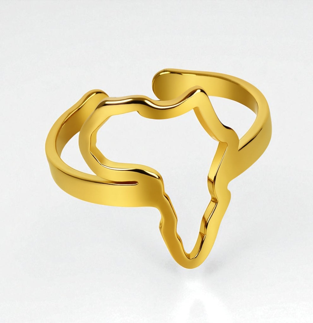 Africa Map Adjustable Ring – Stainless Steel Outline Ring in Gold & Silver Finish, Afrocentric Jewellery - Fatisha Boutique #