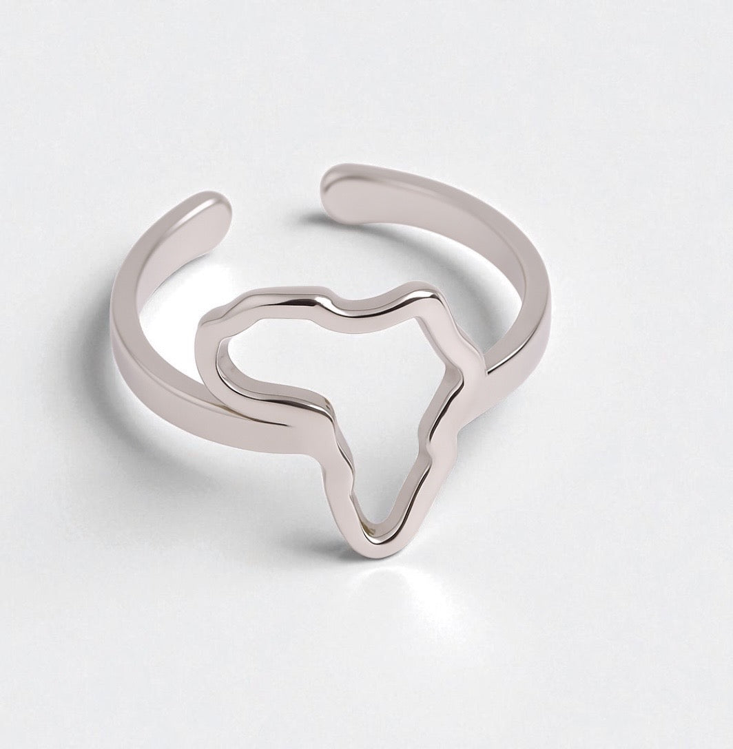 Africa Map Adjustable Ring – Stainless Steel Outline Ring in Gold & Silver Finish, Afrocentric Jewellery - Fatisha Boutique #