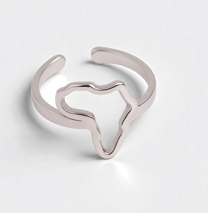 Africa Map Adjustable Ring – Stainless Steel Outline Ring in Gold & Silver Finish, Afrocentric Jewellery - Fatisha Boutique #