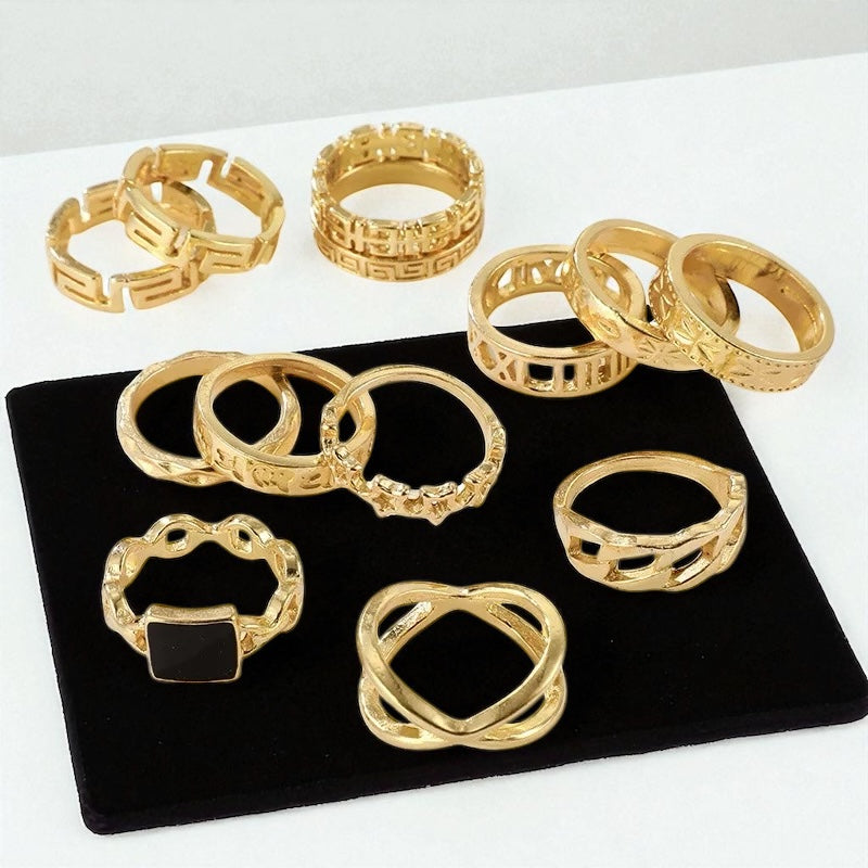 13-Piece Gold Ring Set – Non-Adjustable Stacking Rings with Bold Statement Designs for Women - Fatisha Boutique #