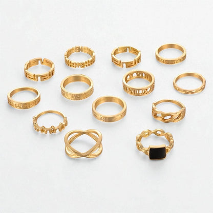 13-Piece Gold Ring Set – Non-Adjustable Stacking Rings with Bold Statement Designs for Women - Fatisha Boutique #