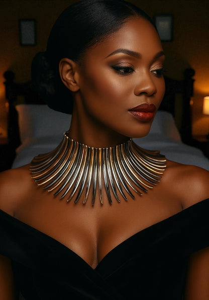 Bold Statement Tribal Collar Choker Necklace – African-Inspired Metal Neckpiece for Women - Fatisha Boutique #