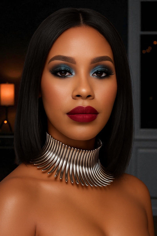 Bold Statement Tribal Collar Choker Necklace – African-Inspired Metal Neckpiece for Women