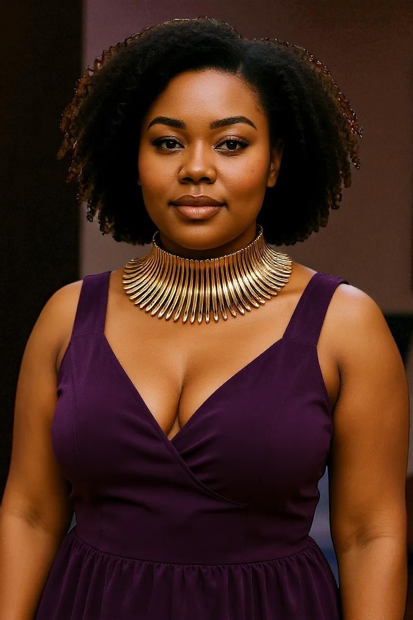 Bold Statement Tribal Collar Choker Necklace – African-Inspired Metal Neckpiece for Women - Fatisha Boutique #