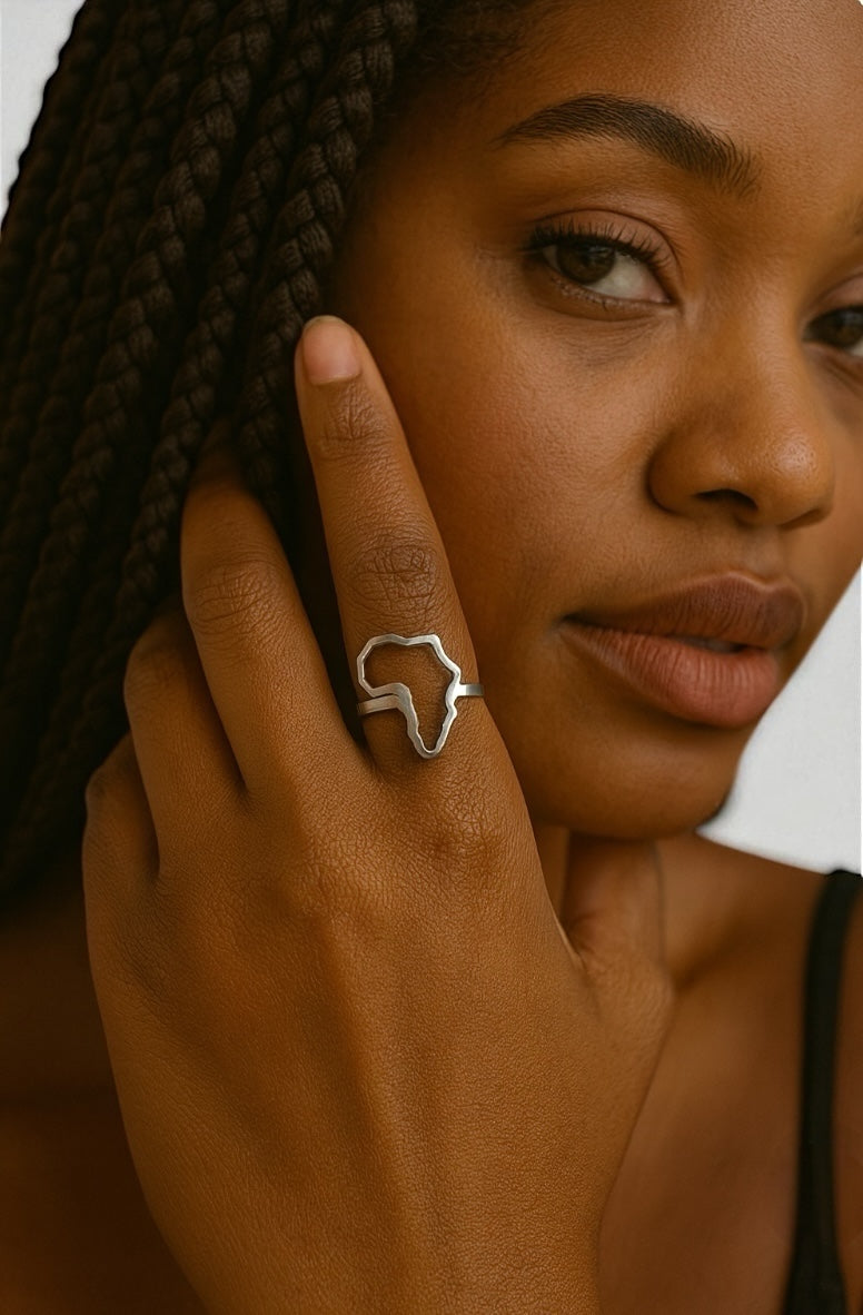 Africa Map Adjustable Ring – Stainless Steel Outline Ring in Gold & Silver Finish, Afrocentric Jewellery - Fatisha Boutique #