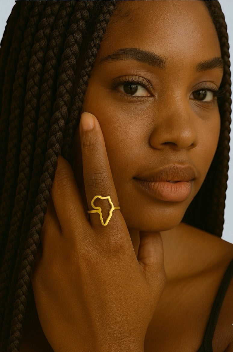 Africa Map Adjustable Ring – Stainless Steel Outline Ring in Gold & Silver Finish, Afrocentric Jewellery - Fatisha Boutique #