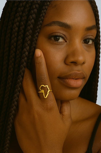 Africa Map Adjustable Ring – Stainless Steel Outline Ring in Gold & Silver Finish, Afrocentric Jewellery - Fatisha Boutique #