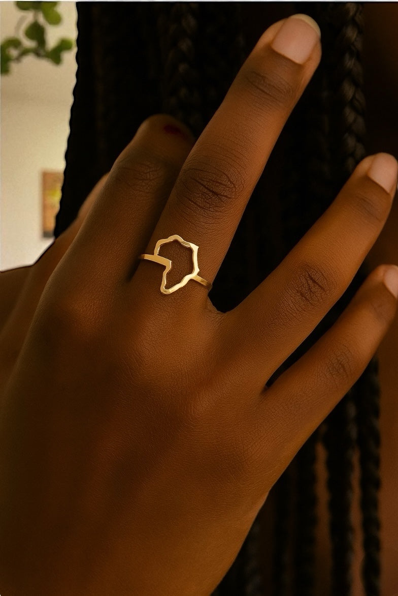 Africa Map Adjustable Ring – Stainless Steel Outline Ring in Gold & Silver Finish, Afrocentric Jewellery - Fatisha Boutique #