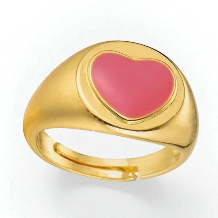 Colorful Heart-Shaped Pastel Adjustable Rings – Gold-Tone Copper Statement Jewellery - Fatisha Boutique #