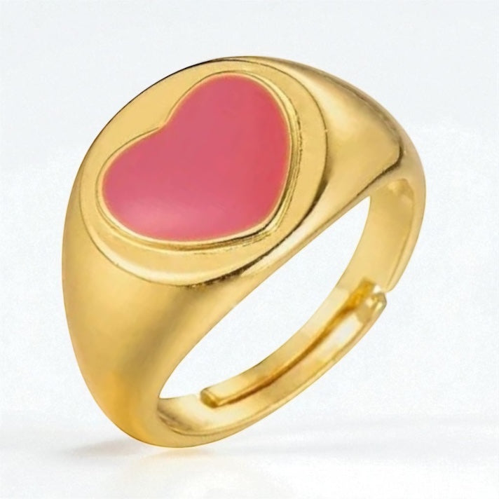 Colorful Heart-Shaped Pastel Adjustable Rings – Gold-Tone Copper Statement Jewellery - Fatisha Boutique #