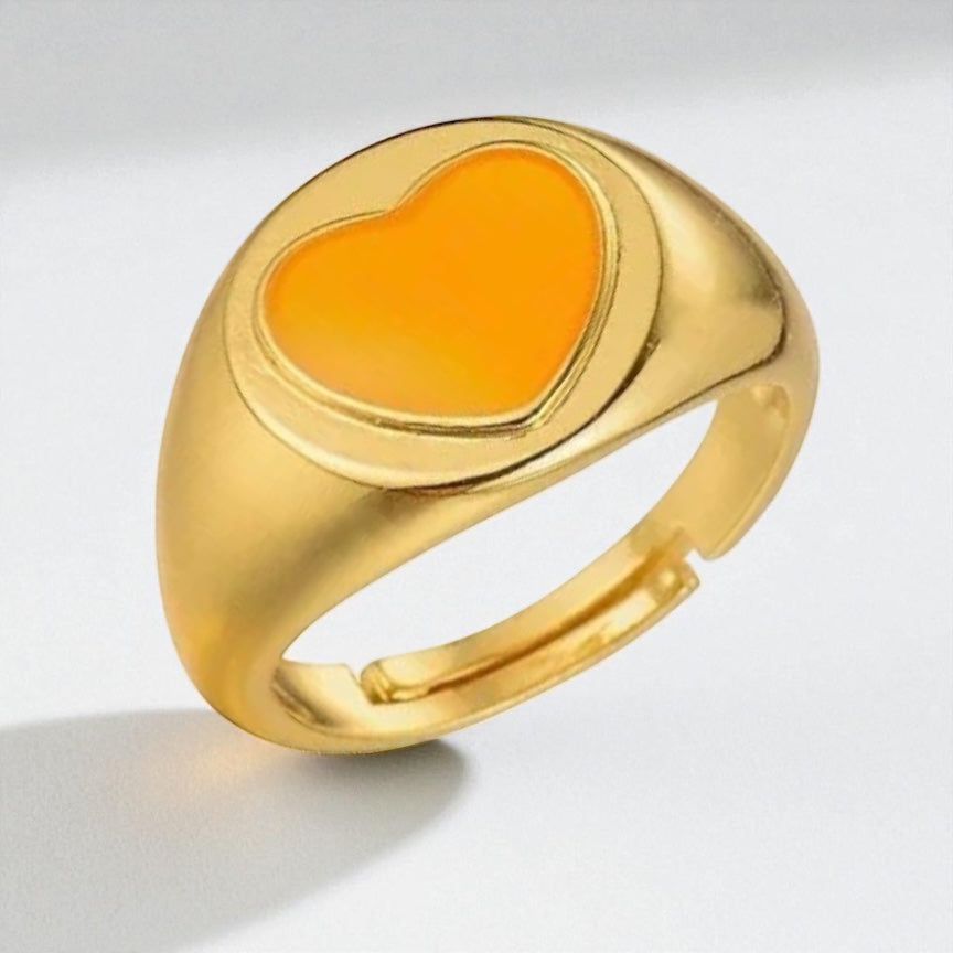 Colorful Heart-Shaped Pastel Adjustable Rings – Gold-Tone Copper Statement Jewellery - Fatisha Boutique #
