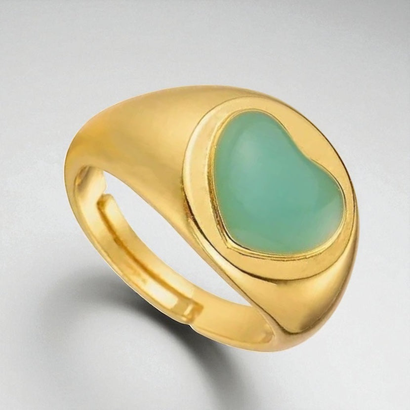 Colorful Heart-Shaped Pastel Adjustable Rings – Gold-Tone Copper Statement Jewellery - Fatisha Boutique #