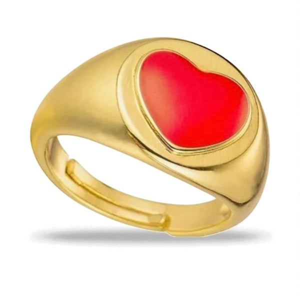 Colorful Heart-Shaped Pastel Adjustable Rings – Gold-Tone Copper Statement Jewellery - Fatisha Boutique #