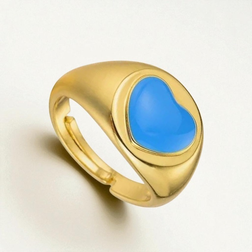 Colorful Heart-Shaped Pastel Adjustable Rings – Gold-Tone Copper Statement Jewellery - Fatisha Boutique #
