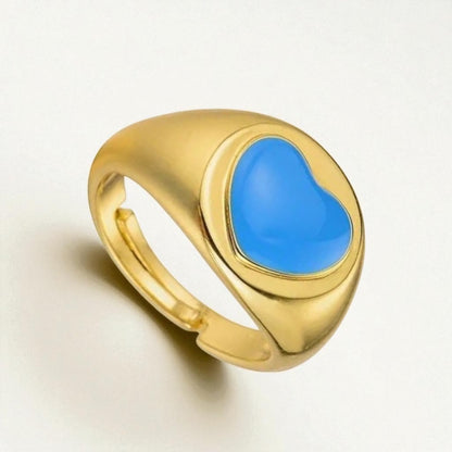 Colorful Heart-Shaped Pastel Adjustable Rings – Gold-Tone Copper Statement Jewellery - Fatisha Boutique #