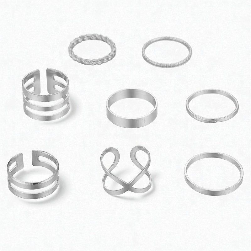 Boho Minimal Statement Ring Set – 8-Piece Gold & Silver for Petite Fingers - Fatisha Boutique #