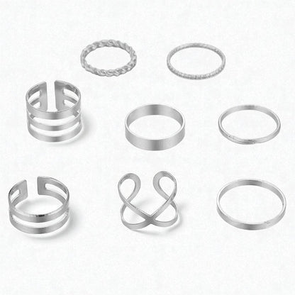 Boho Minimal Statement Ring Set – 8-Piece Gold & Silver for Petite Fingers - Fatisha Boutique #