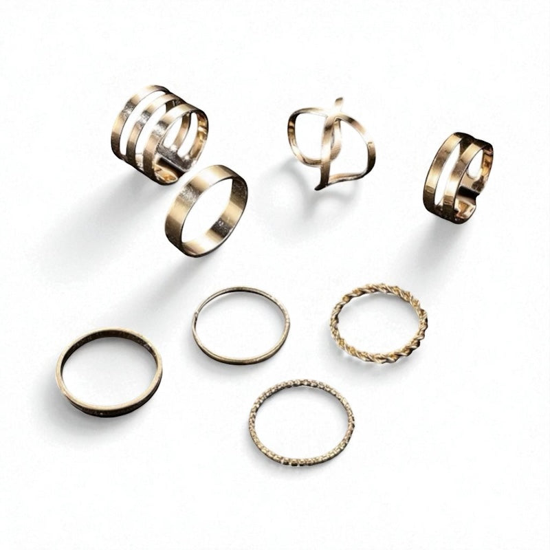 Boho Minimal Statement Ring Set – 8-Piece Gold & Silver for Petite Fingers - Fatisha Boutique #