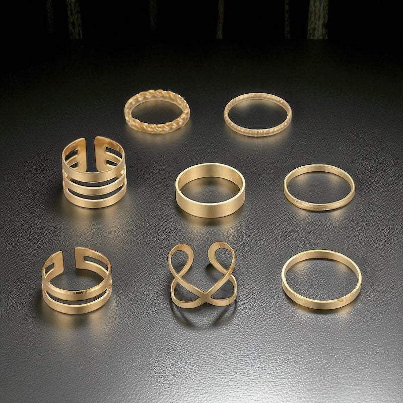 Boho Minimal Statement Ring Set – 8-Piece Gold & Silver for Petite Fingers - Fatisha Boutique #