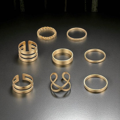 Boho Minimal Statement Ring Set – 8-Piece Gold & Silver for Petite Fingers - Fatisha Boutique #