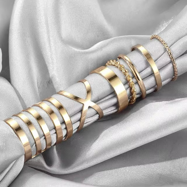 Boho Minimal Statement Ring Set – 8-Piece Gold & Silver for Petite Fingers - Fatisha Boutique #