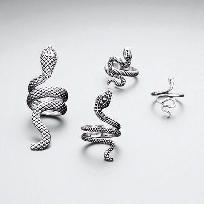 Bohemian 4-Piece Snake Statement Rings Set – Vintage Reptile Design - Fatisha Boutique #