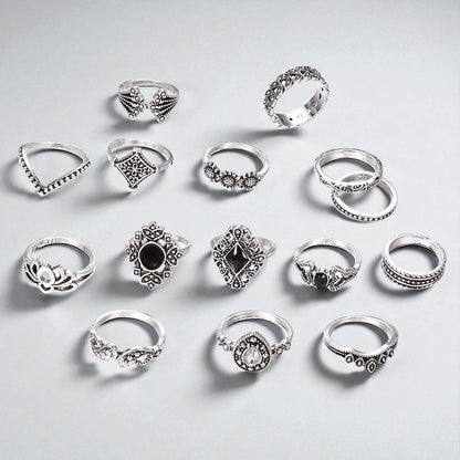 Boho Vintage Silver Ring Set – 15-Piece Statement Jewellery for Women - Fatisha Boutique #