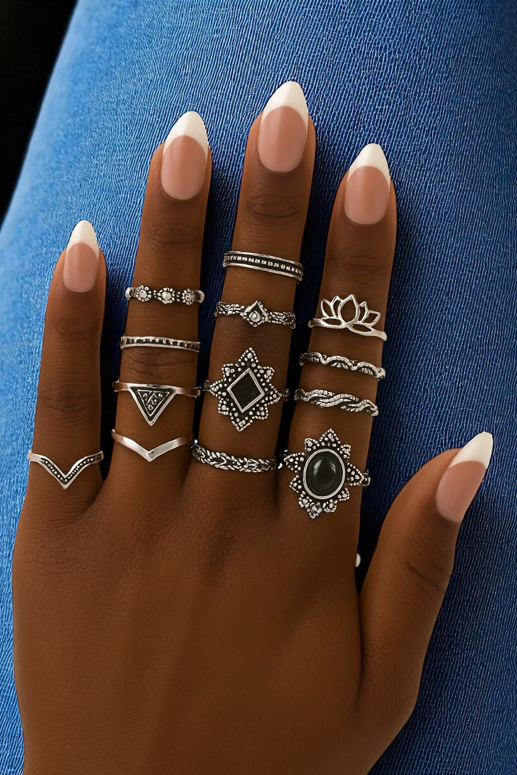 Boho Vintage Silver Ring Set – 15-Piece Statement Jewellery for Women - Fatisha Boutique #