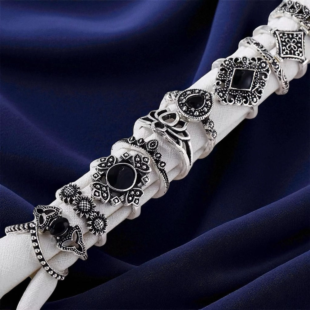 Boho Vintage Silver Ring Set – 15-Piece Statement Jewellery for Women - Fatisha Boutique #