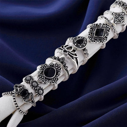 Boho Vintage Silver Ring Set – 15-Piece Statement Jewellery for Women - Fatisha Boutique #