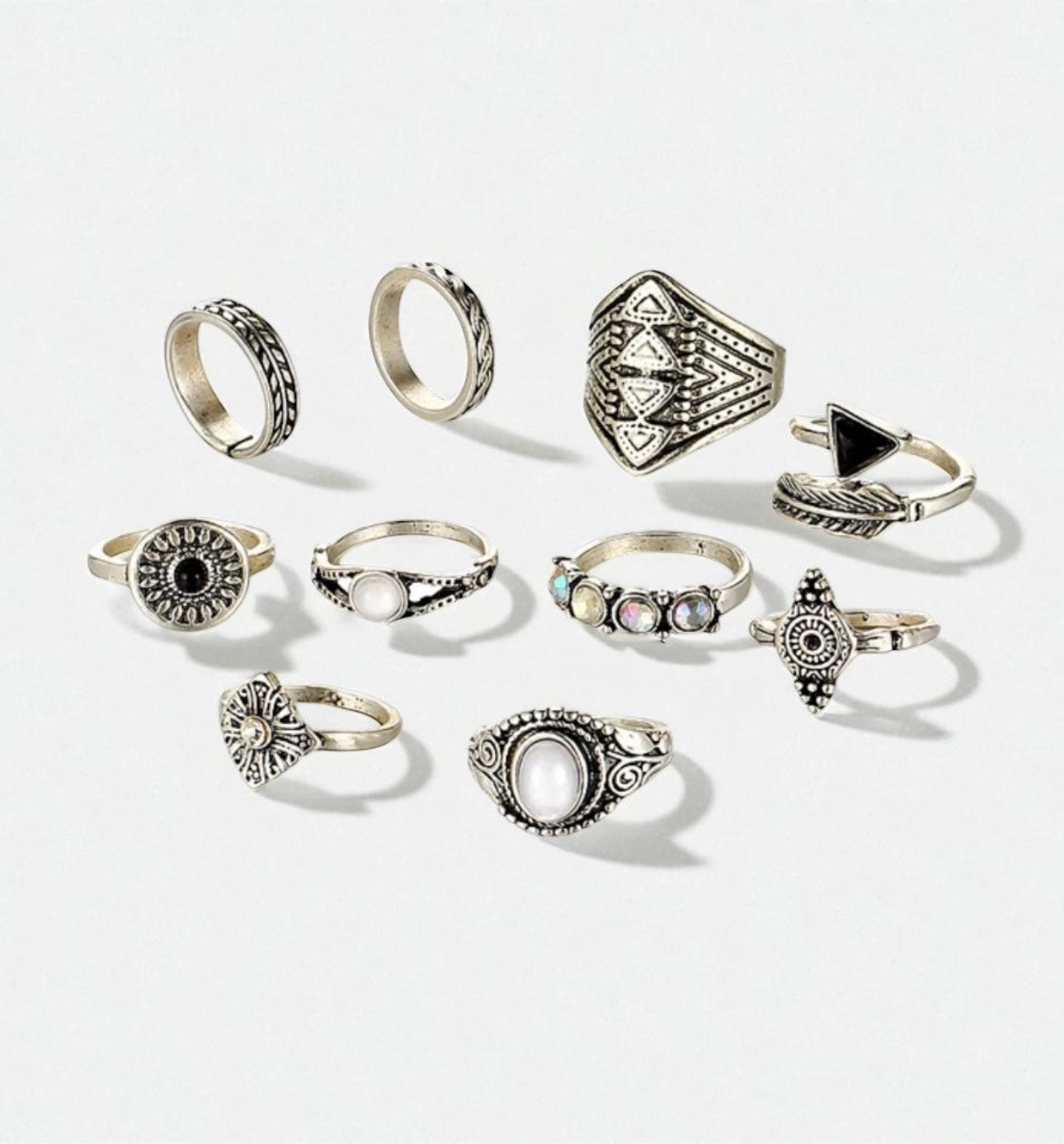 Bohemian 10-Piece Antique Gold & Silver Ring Set – Vintage Tribal Knuckle Rings - Fatisha Boutique #