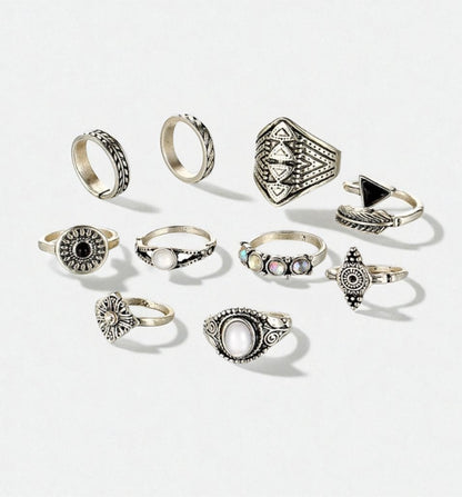 Bohemian 10-Piece Antique Gold & Silver Ring Set – Vintage Tribal Knuckle Rings - Fatisha Boutique #